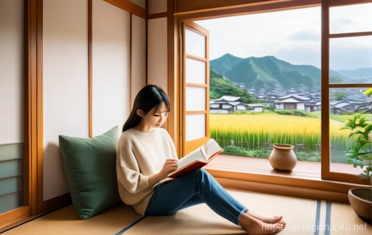 지역개발 전문지식 필독 서적 - **Prompt**: A cozy, sunlit reading nook in a modern Japanese home, where a thoughtful young woman in...