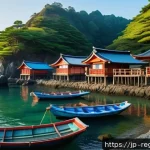 지역개발 초보자를 위한 입문 가이드 - A picturesque small Japanese fishing village scene during early morning light, showcasing traditiona...