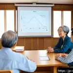 지역개발 자격증 취득 후 활용법 - A professional community meeting scene in a modern Japanese town, featuring a qualified female consu...